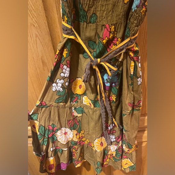 Free People Brown Floral Print Spaghetti Straps. Ruffle Mini Dress Size Small - Picture 7 of 9